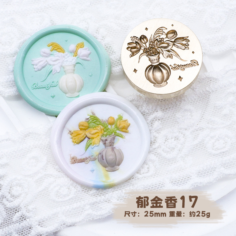 Sello de pintura de fuego serie de plantas tulipán rosa artística fuego pintura sello creativo cera regalo