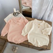 2025婴幼儿秋装ins男女宝宝小方领针织长袖柔软舒适亲肤纯色哈衣