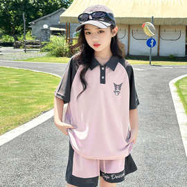 女童夏季库洛米套装2024新款polo衫休闲洋气运动8儿童短袖T恤女孩