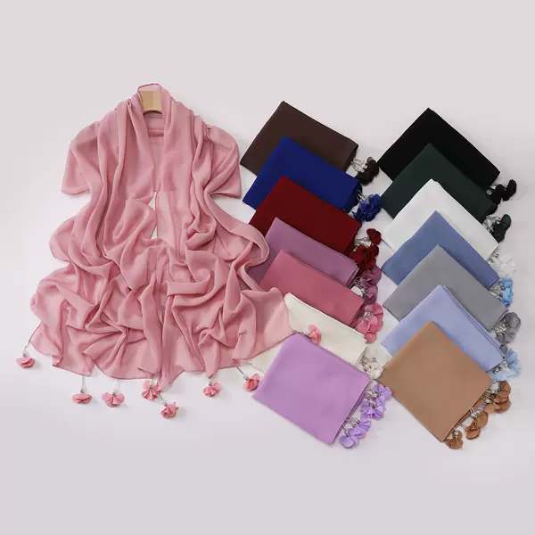 New Style Pearl Chiffon Double-Ended Spiral Glass Tube Flower Long Scarf Ethnic Minority Gauze Scarf Malaysian Headscarf