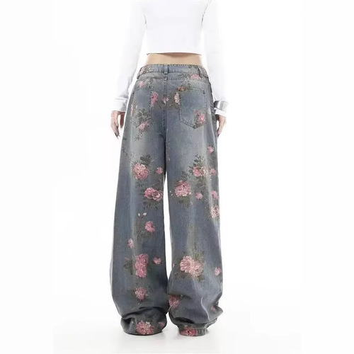 American street style washed vintage distressed ripped jeans men's spring/autumn loose straight-leg long pants European and American high street vibe