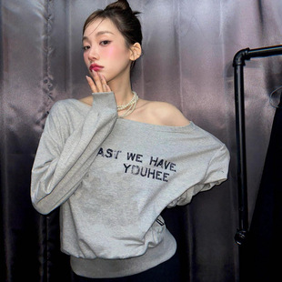 JOY Park Soo-young Same South Korea Niche 25 Chunlu Shoulder Loose All-match Long-sleeved T-shirt Printed Sweatshirt