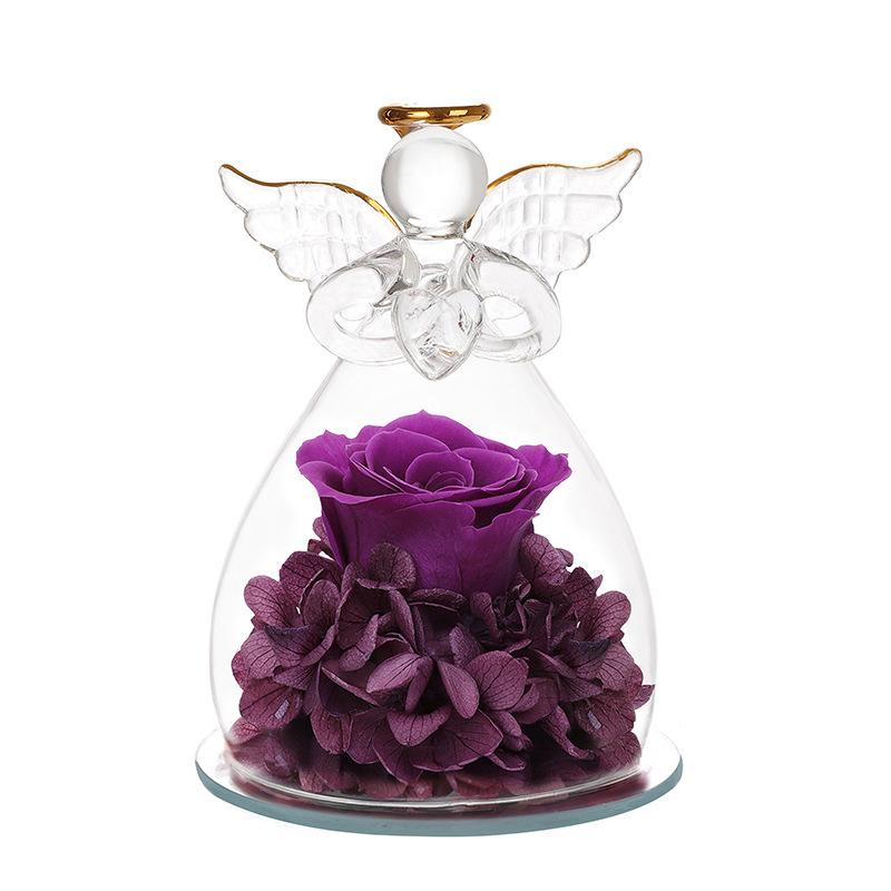 Comercio electrónico transfronterizo cubierta de vidrio flor eterna angelito rosa eterna Navidad regalo del día de San Valentín cubierta de vidrio decoración