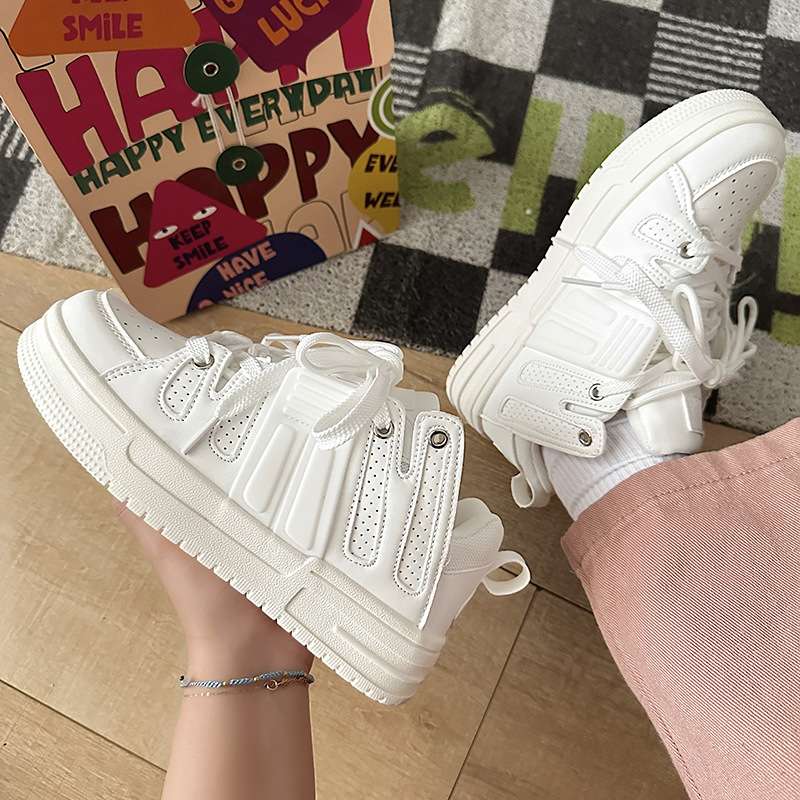 Xu Lingchao Brand Thick Sole Contrast Bread Chic College Couple Sports Board Small White Shoes_voghion.com