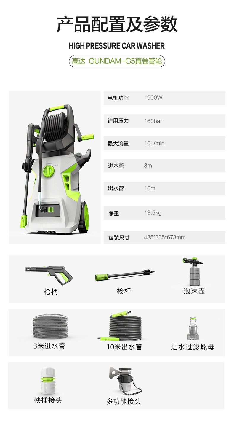 Greenfield High-Pressure Car Washer 220V Household Portable Powerful Cleaning Machine High-Power Water Pump Gun Car Cleaning Tool