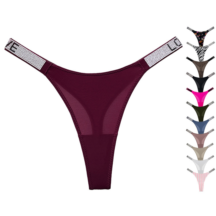 Dropshipping! 3047t Love Letter Rhinestone Sexy Thong Wideband Fitness Sports t Pants for Women Cross-Border