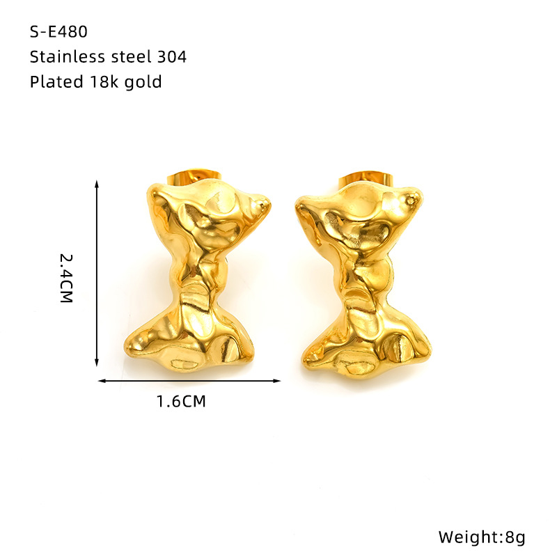 Titanium Steel Bow Earrings Gold Stainless Steel Butterfly Studs_voghion.com