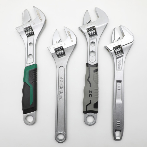 Pearl Nickel Live Mouth Wrench, Tubular Live Two-in-One Wide Open Bathroom Wrench, Plastic Handle Thickened Full Polished Adjustable Wrench