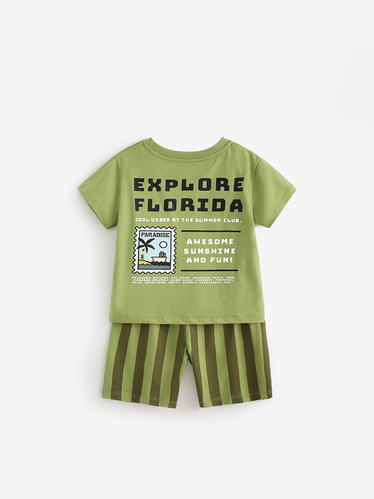 Malwee transfronterizo juego de niños verano nuevo estilo europeo y americano guapo juego de dos piezas de cuello redondo ropa de mangas cortas para niños