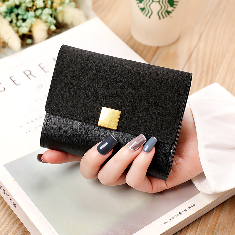 Cartera corta estilo coreano 2024, nueva, mate, con diseño de patchwork retro, versátil, triple, con monedero y tarjetero, venta al por mayor.