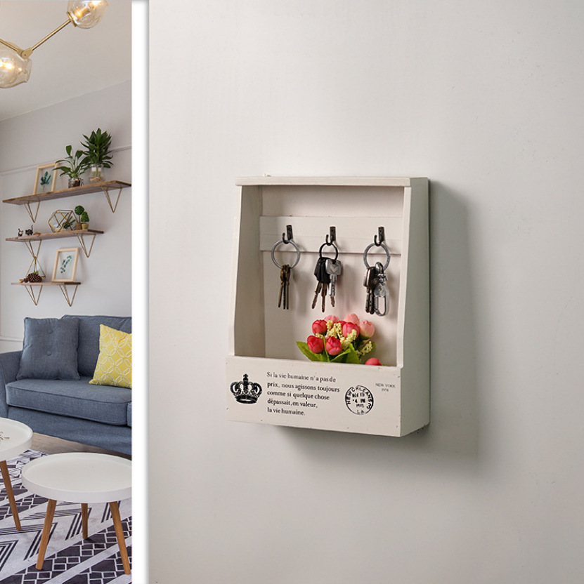 仿古做旧钥匙收纳盒壁挂门口客厅木质家用装饰玄关钥匙收纳关挂件