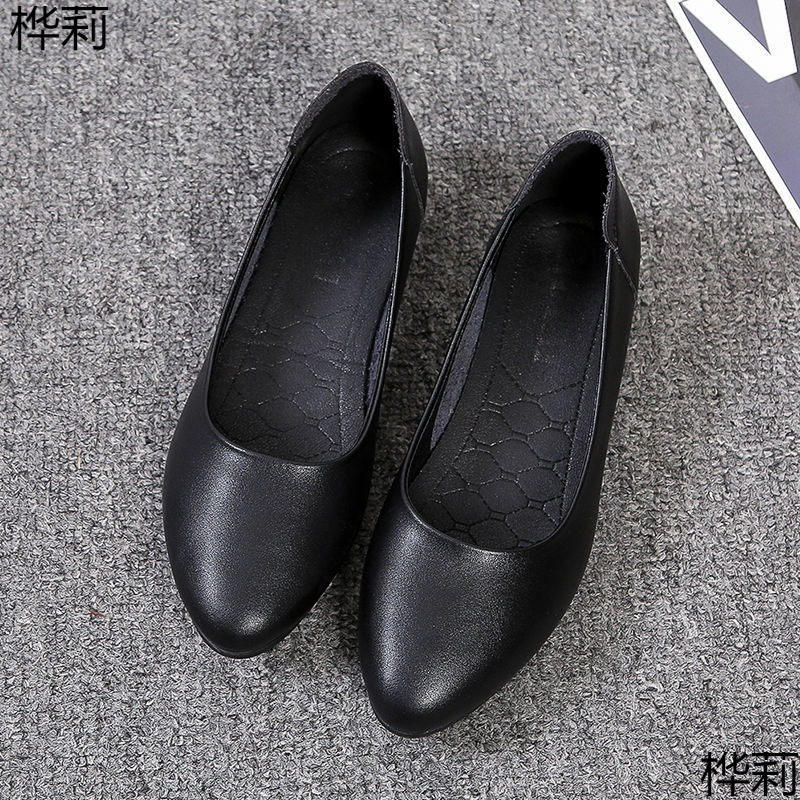 女性用長時間立つ作業靴、柔らかい底の柔らかい革の靴、通気性のある滑り止めのプロ仕様の平底の靴、ホテルの銀行の黒い革の靴|undefined