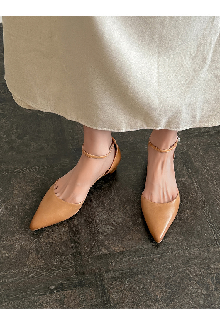 Sandal nữ mũi nhọn quai ngang gót vuông 3,5 cm phong cách Hàn Quốc — đen chi tiết 15