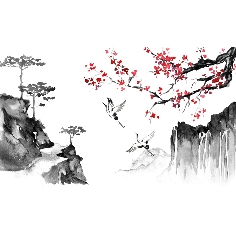 Новый AD2037 китайский фентяньní ink scenery painting Immortal Crane настенная наклейка для спальни и гостиной декоративная декоративная наклейка на стену