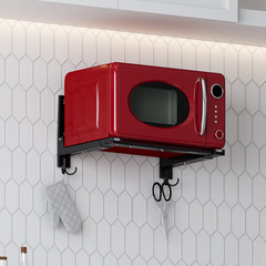 Cross-border wholesale wall-mounted microwave oven stand black foldable telescopic oven rack thickened 304 stainless steel shelf