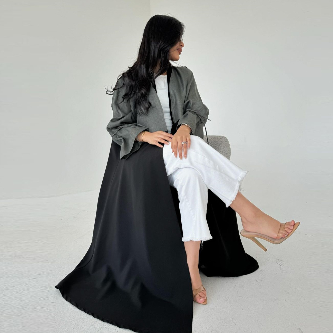 MQ151modest Middle Eastern Muslim Patchwork Fashion Cuff Drawstring Abaya Dubai Turkey Robe_ecoleips.com