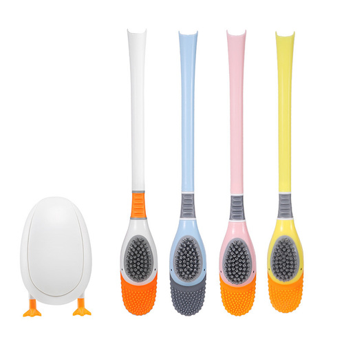 Yellow Duck Toilet Brush Submersible Duck Silicone Toilet Brush Multi-functional No-Dead-Angle Wall-Hanging Toilet Cleaning Brush Bathroom