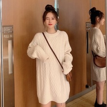 加绒加厚日系麻花毛衣女秋冬中长款外穿宽松慵懒风粗线针织衫上衣