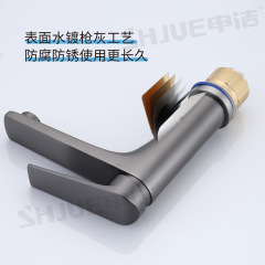 Gun ash water plated full copper cold and hot face basin tap home bathroom washbasin countertop sink bathroom cabinet tap