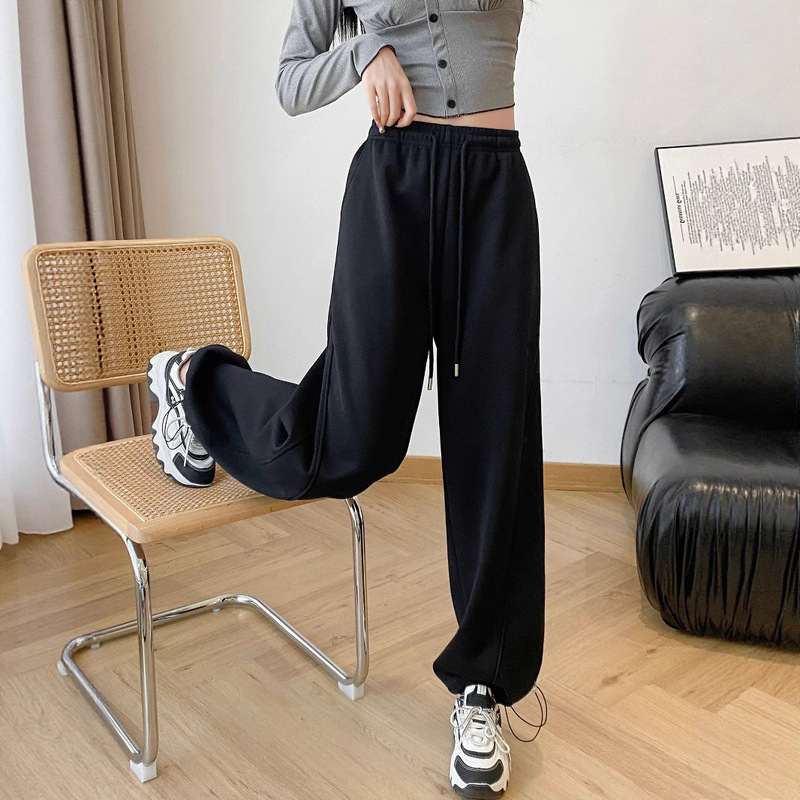 女性用スポーツパンツ、2025年春、秋、夏の新しいスタイルのスウェットパンツ、ハイウエストストレートレッグ、ナローバナナワイドレッグパンツ|undefined