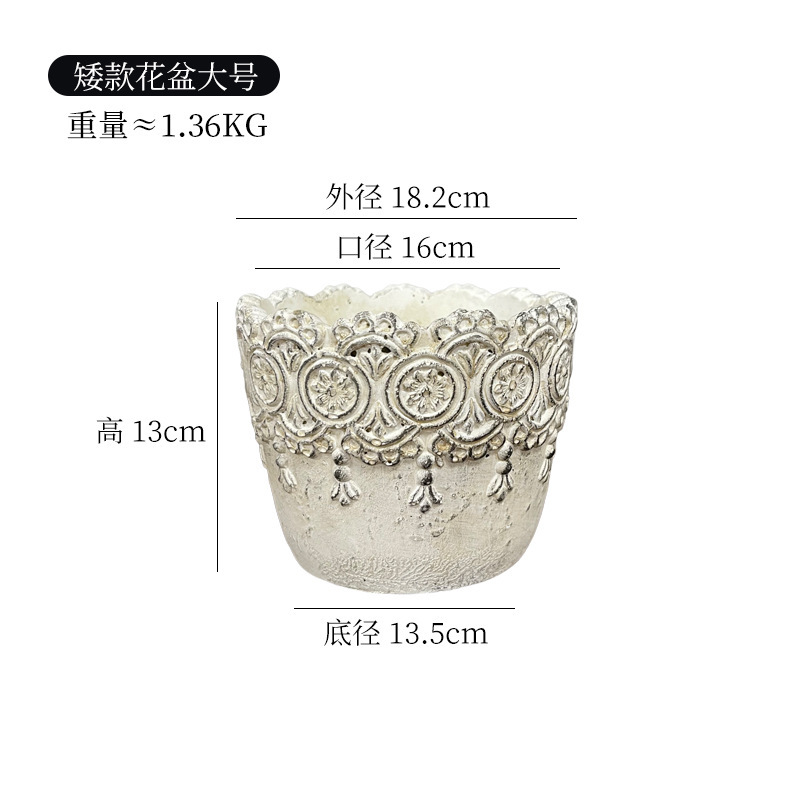 多肉植物拼盘花盆田园清新水泥复古花盆蕾丝边居家园艺用品组合盆|undefined