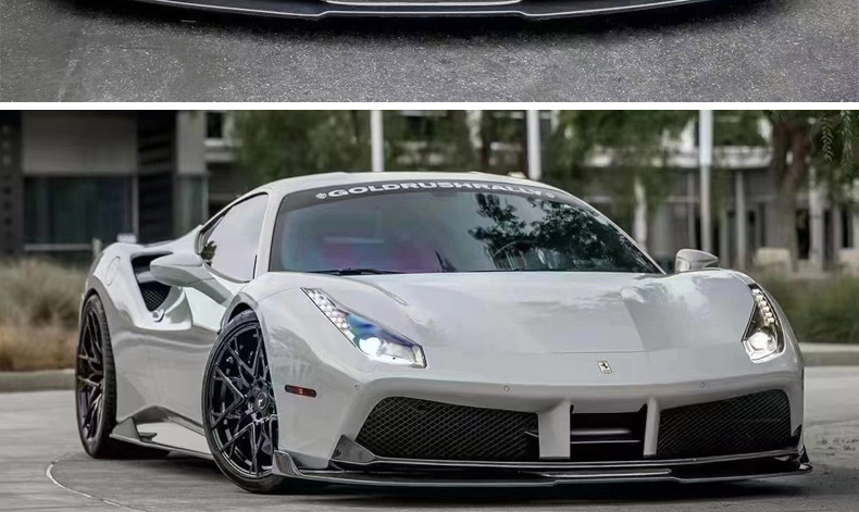 Suitable for Ferrari 488Gtb Modified V-Style Front Lip Carbon Fiber Front Shovel Head Shovel Chin Rear Lip Side Skirt Small Surround
