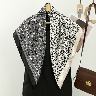 Cross-Border New Satin Printed Imitation Silk Versatile Square Scarf Classic Fashion Colorful Woven Pattern Plaid Shawl Scarf
