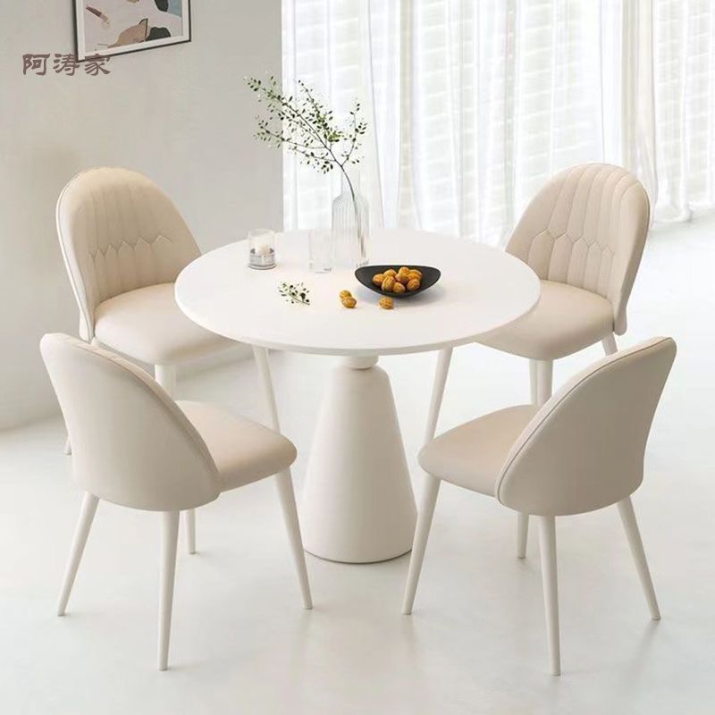 Cream-Style French Round Dining Table for Small Households, Rock Slab Table and Chair Set, Light Luxury Reception and Negotiation Balcony Table
