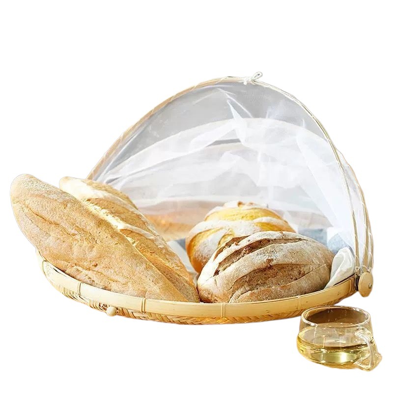 Cesta Cubierta de Bambú con Malla Anti-insectos para Alimentos y Mesa