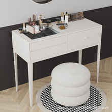现代简约暖白色实木烤漆梳妆台 小户型卧室极简收纳储物柜化妆桌