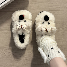 复古包跟毛毛单鞋女可爱卡通小狗冬季时尚超乖保暖包头可外穿棉鞋