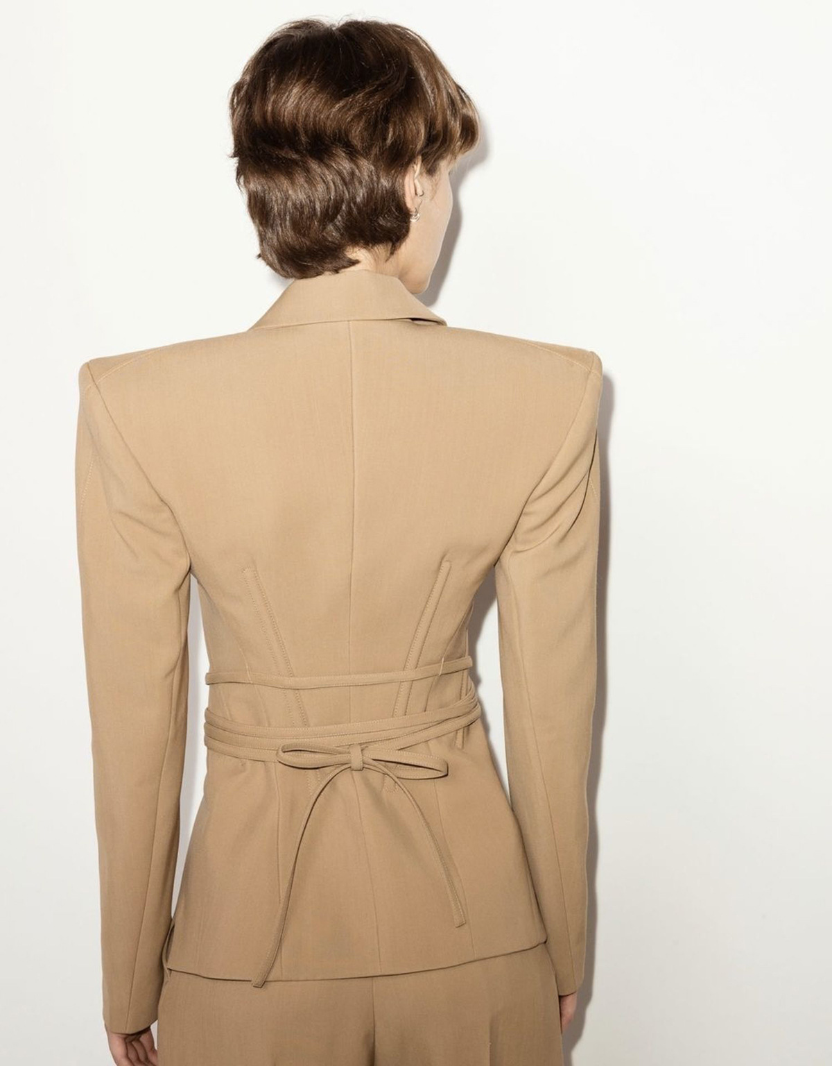 Women's Clothing Niche design deconstructed herringbone suit female tie wide shoulder suit jacket hollow straight pants two piece suit_voghion.com