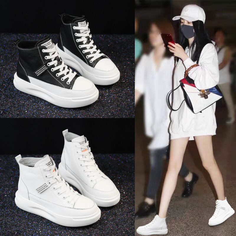 Genuine Leather Thick-Soled High-Top White Shoes for Women 2025 Spring New Thick-Soled Korean Style Flats Flats-Soled Versatile Women's Board Shoes Genuine Leather Thick-Soled High-Top White Shoes for Women 2025 Spring New Thick-Soled Korean Style Flats Flats-Soled Versatile Women's Board Shoes