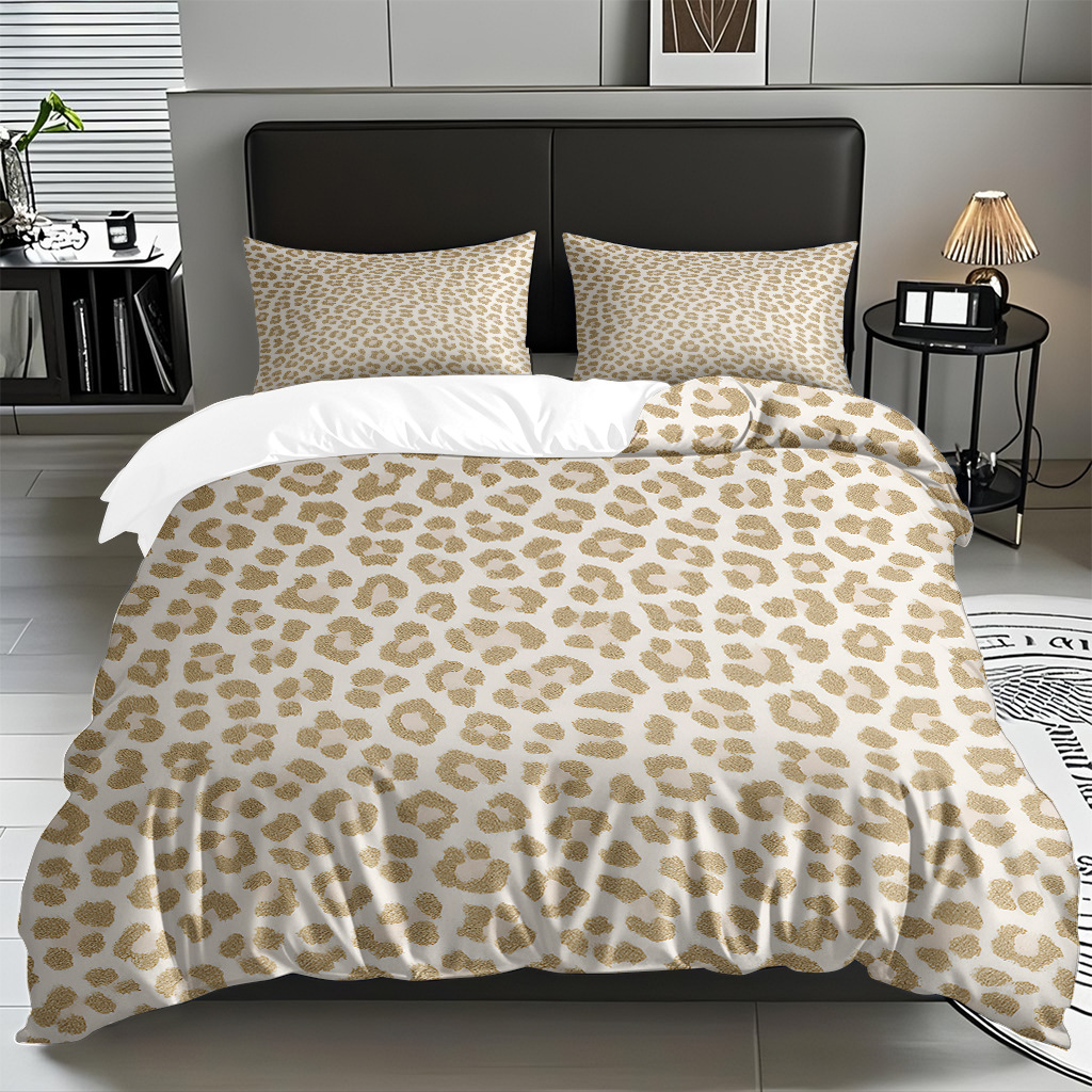 TEMU / JIT comercio exterior textil doméstico transfronterizo impresión digital de leopardo de alta definición colcha de colcha de almohada kit de ropa de cama para hacer dibujos