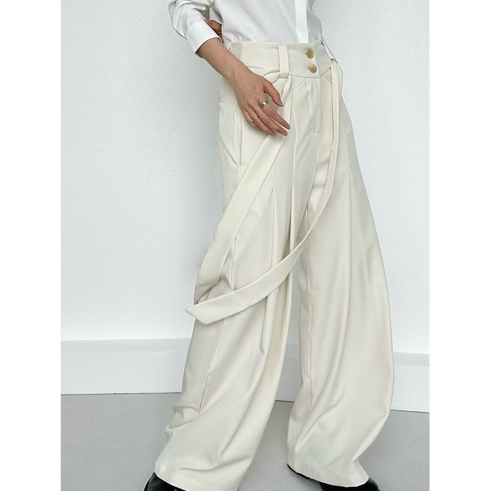 2025 New New Chinese Style Strap Design Casual Draped Loose Trousers for Men and Women