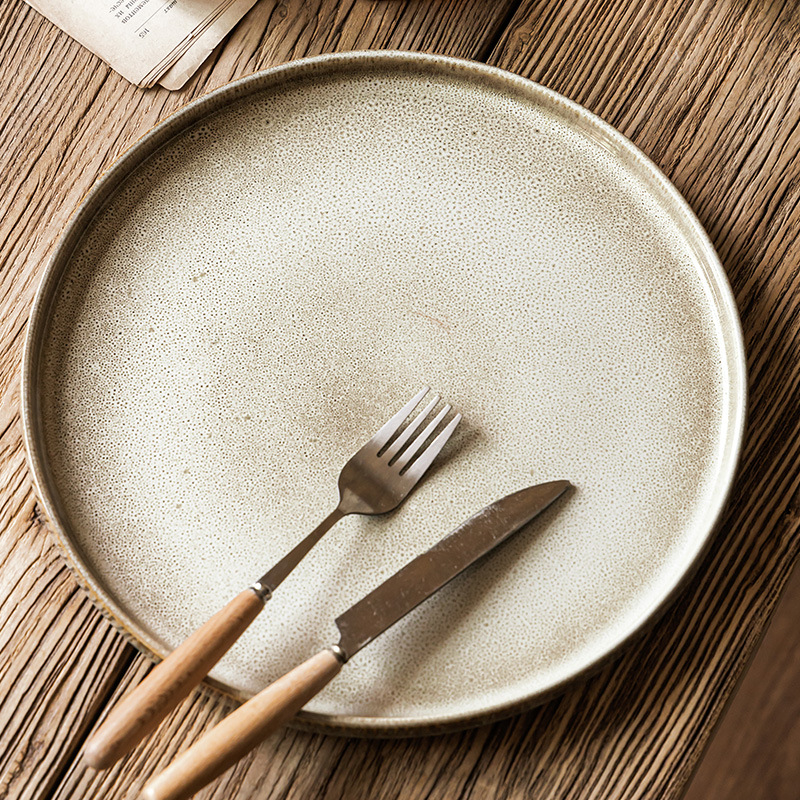 Platos de cerámica retro de estilo japonés, restaurante exquisito de alta calidad, bistec, plato de pasta, postre, plato de dim sum, vajilla para el hogar