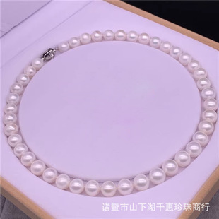 Zhuji factory natural freshwater pearl necklace genuine goods 9-10 round 925 silver buckle mother's day necklace wholesale
