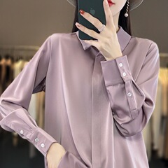 厚手のシルクサテンシャツ レディース 春夏 ファッション ゆったり カジュアル 多用途 薄手 桑蚕糸 デザイン性のあるトップス トレンド
