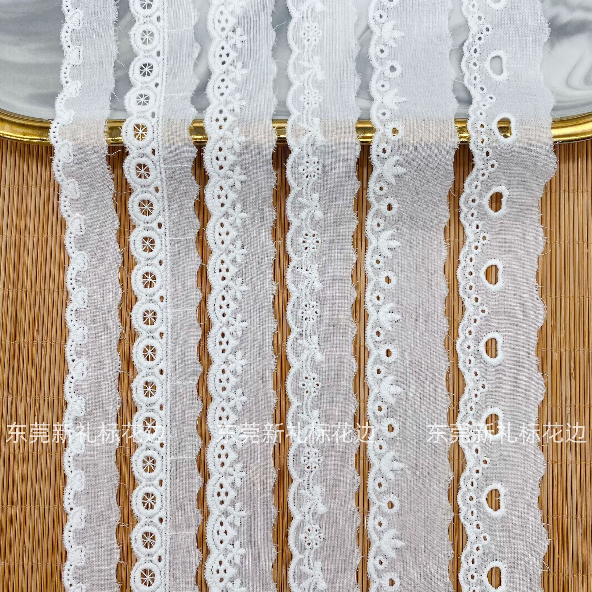 童装饰品DI棉布花边 现货批发服饰爱心小条码蝴蝶 结水溶棉线花边