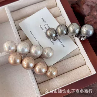 2024年新款高亮贝珠一字弹簧夹法式千金气质网红百搭大号珍珠发夹