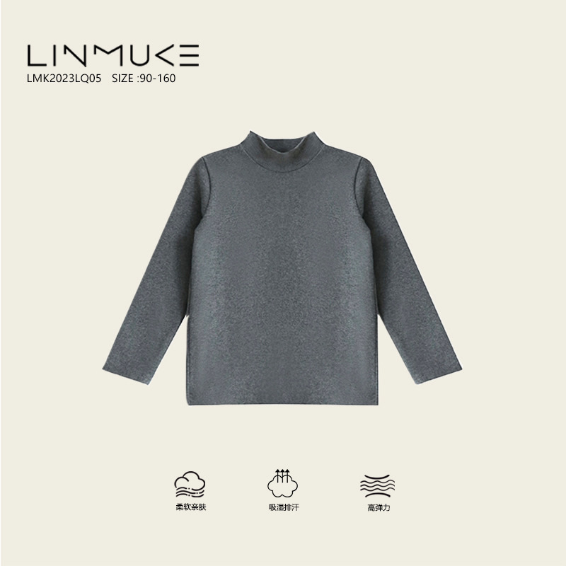 Camiseta de cuello medio elástica de 280 g para niños y niñas, estilo otoño 2026, talla 150-160