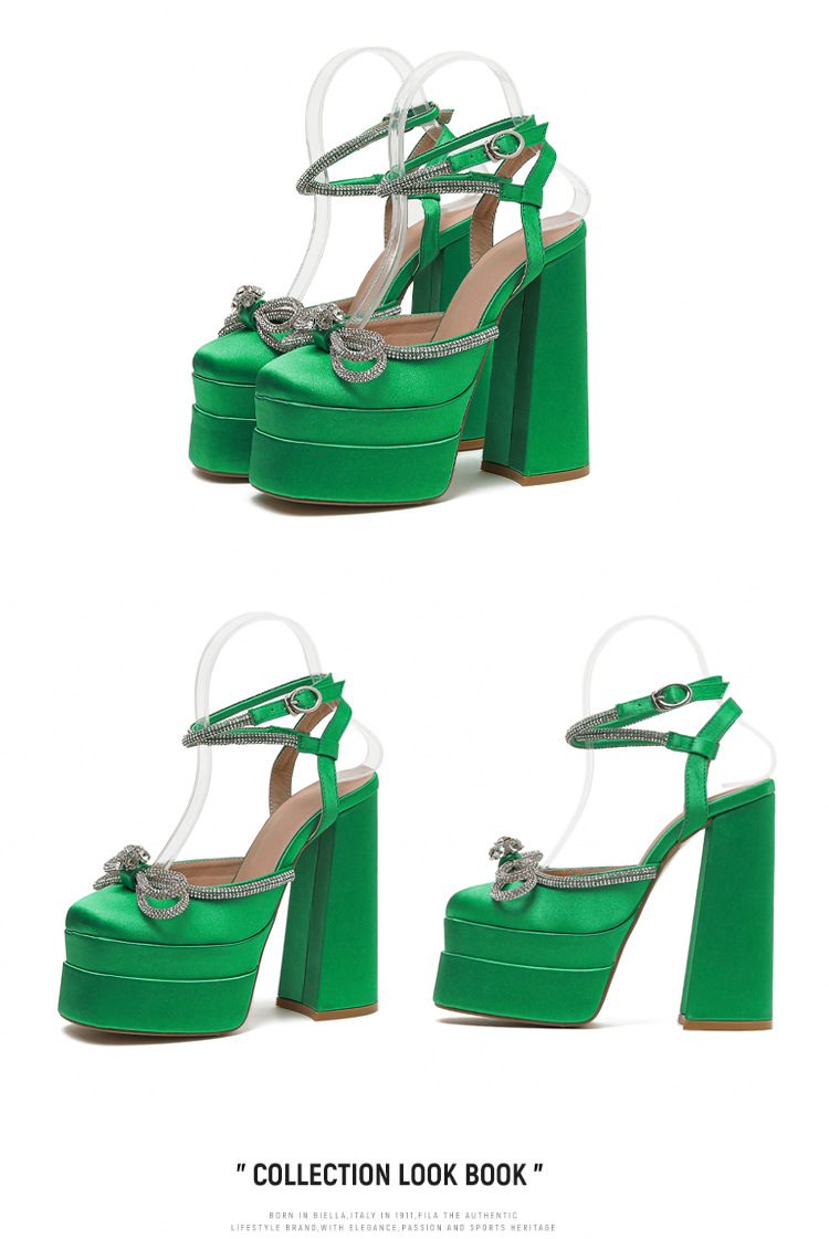 Giày sandal cao gót nữ đính đá dây đeo mắt cá chân, đế chống thấm nước, gót 9 cm — Màu đen chi tiết 21