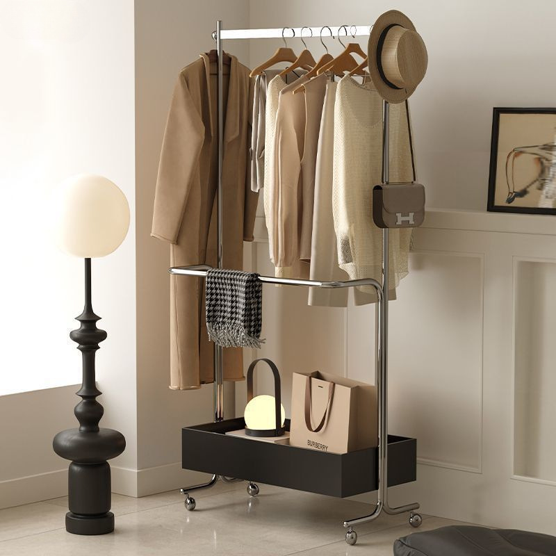 Stainless Steel Hanger Solid Wood Coat Rack Middle Ancient Simple Floor-Standing Removable High-End Household Bedroom Storage