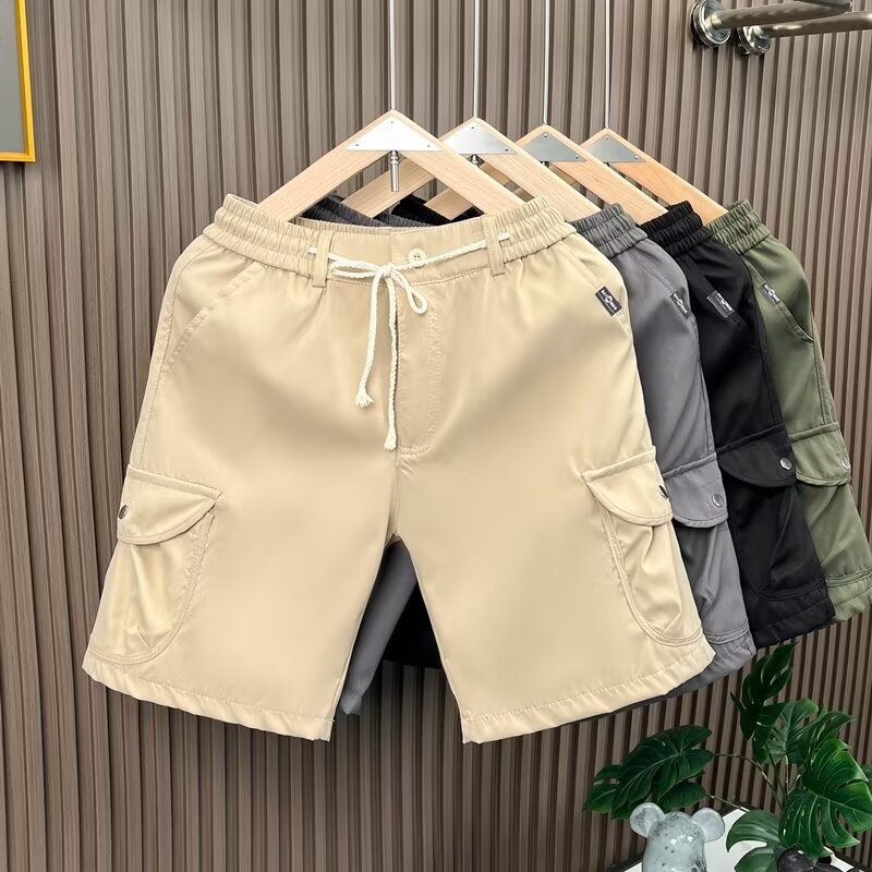 Men's Summer Loose Straight Cargo Shorts with Multiple Pockets, Casual Five-Point Pants with Elastic Waist, Wholesale Dropshipping