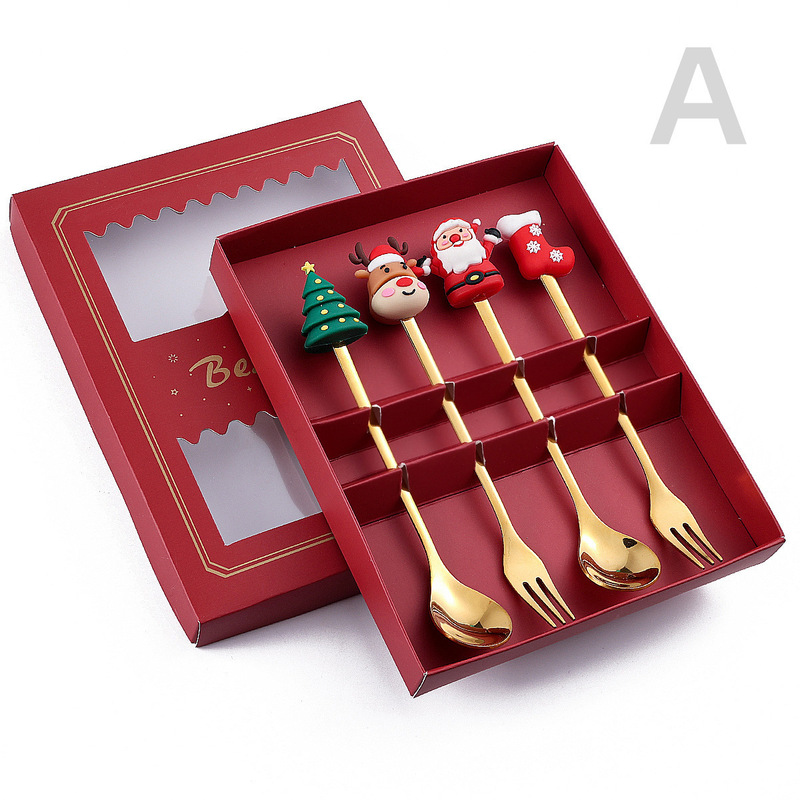 ステンレススプーン創意クリスマスツリーコーヒー攪拌スプーンデザート果物フォークスプーンフォーク食器プレゼントセット|undefined
