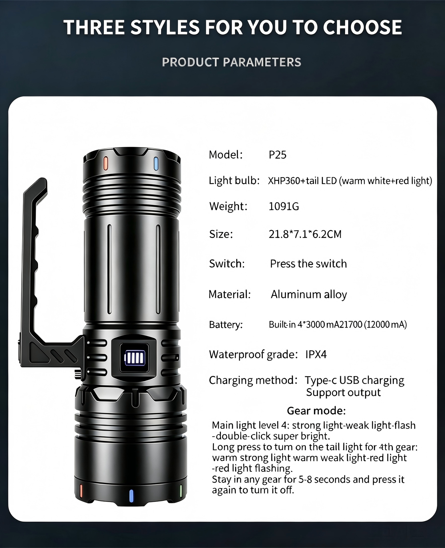 Cross-border outdoor flashlight, multi-functional, long-lasting, high-intensity, long-range, with tools, rechargeable, high-power, portable lamp