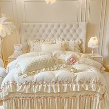 冬季加厚牛奶绒床盖床单花边床裙单件被套加绒四件套
