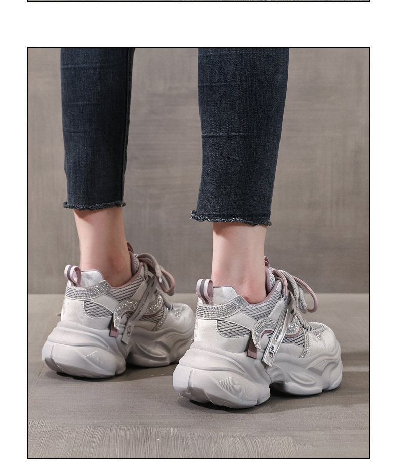 Giày sneaker nữ đế dày chunky lưới thoáng khí tăng chiều cao — Xám tím chi tiết 13