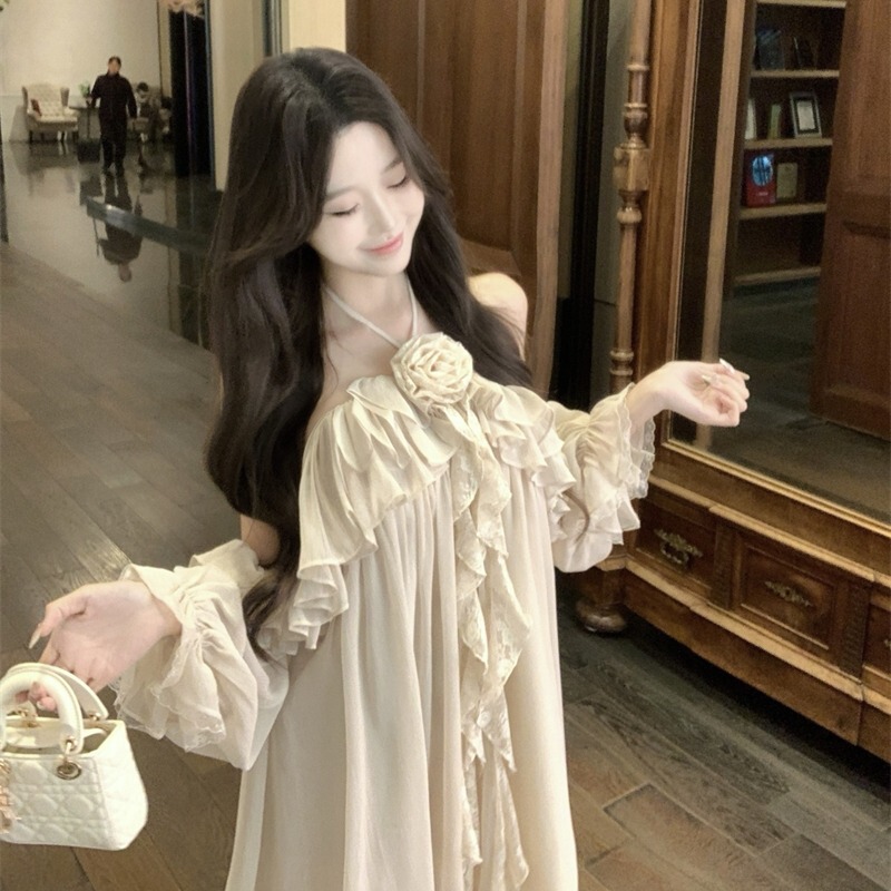 Xin Da Ke "Elf" Glowing Airy "Fairyland Dress" Halter Neck Off-Shoulder Ribbon Dress Xin Da Ke "Elf" Glowing Airy "Fairyland Dress" Halter Neck Off-Shoulder Ribbon Dress