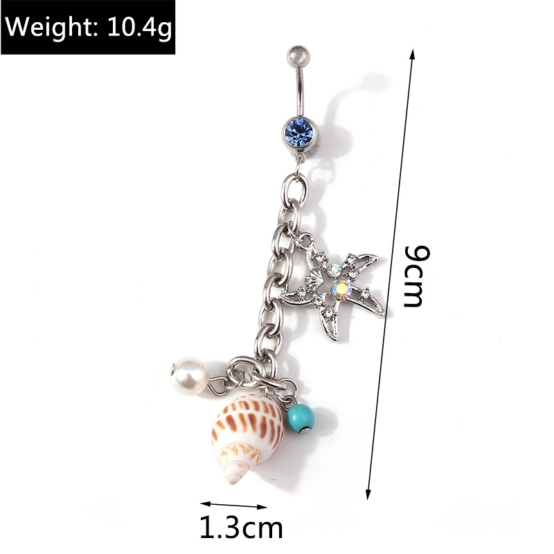 European And American Cross-Border Pearl Jewelry Personality Beach Ring Sexy Conch Shell Pentagram Starfish Belly Button_voghion.com